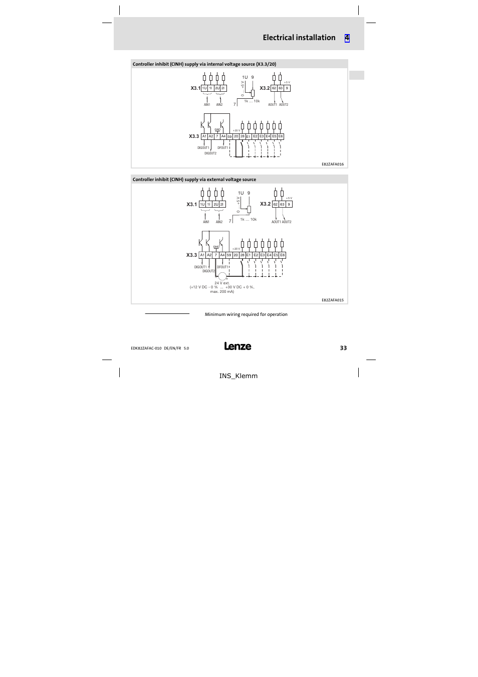Electrical installation 4, Ins_klemm | Lenze E82ZAFAC010 User Manual | Page 33 / 66