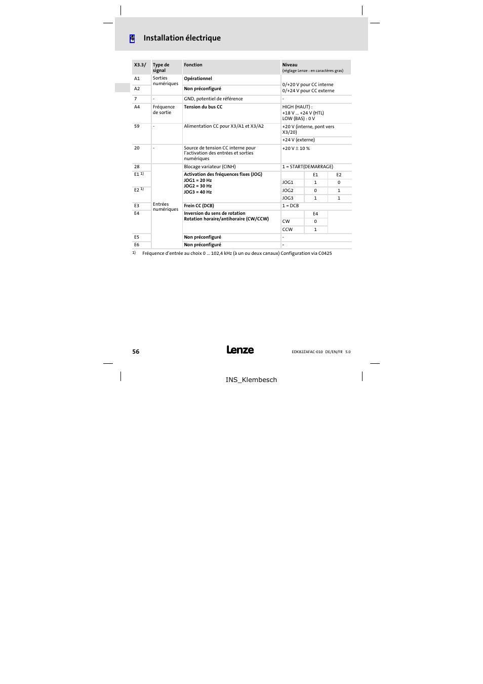 4installation électrique | Lenze E82ZAFAC010 User Manual | Page 56 / 66