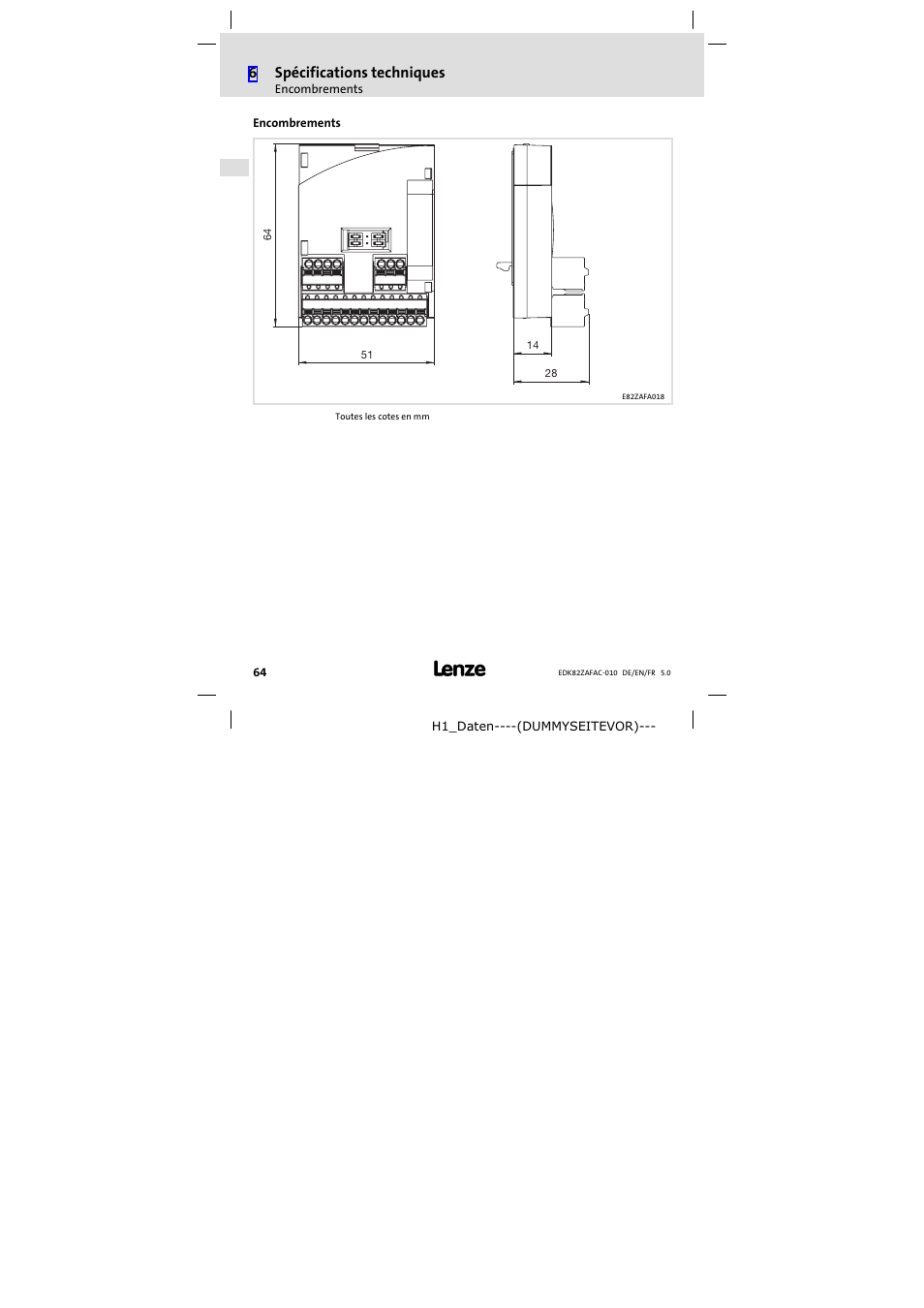 Encombrements | Lenze E82ZAFAC010 User Manual | Page 64 / 66