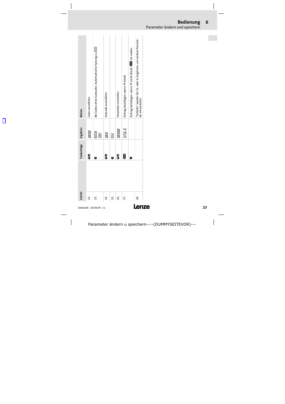 Bedienung, Store | Lenze E82ZBC User Manual | Page 23 / 102