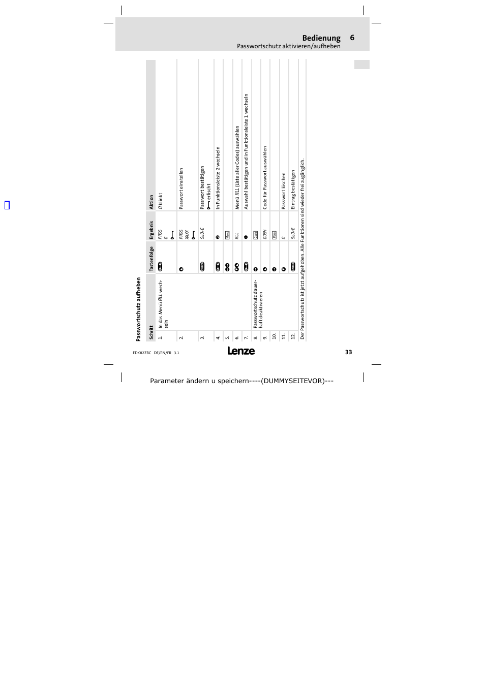 Bedienung | Lenze E82ZBC User Manual | Page 33 / 102