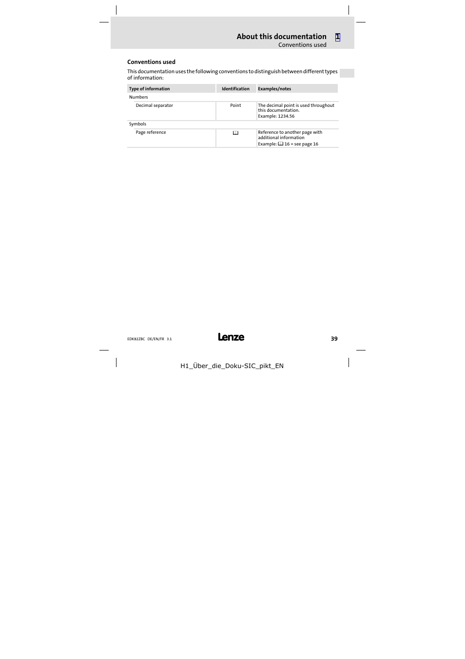 Conventions used, About this documentation | Lenze E82ZBC User Manual | Page 39 / 102