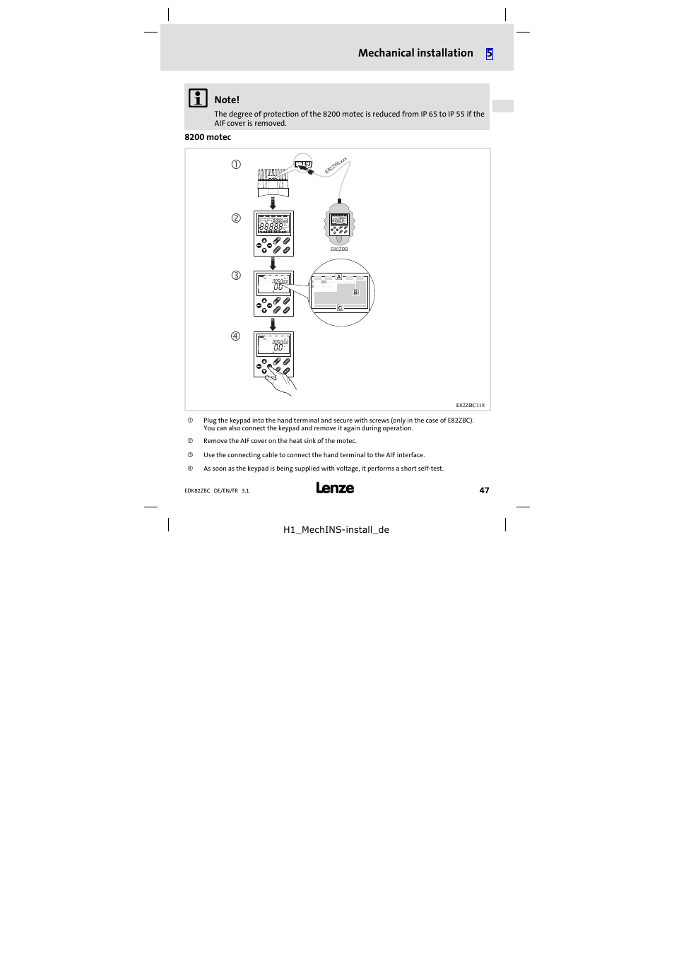 8200 motec, Mechanical installation 5, H1_mechins-install_de | Lenze E82ZBC User Manual | Page 47 / 102