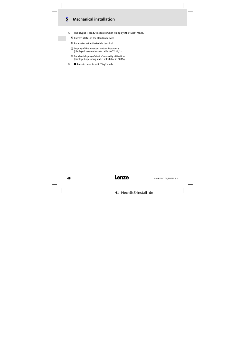5 mechanical installation | Lenze E82ZBC User Manual | Page 48 / 102