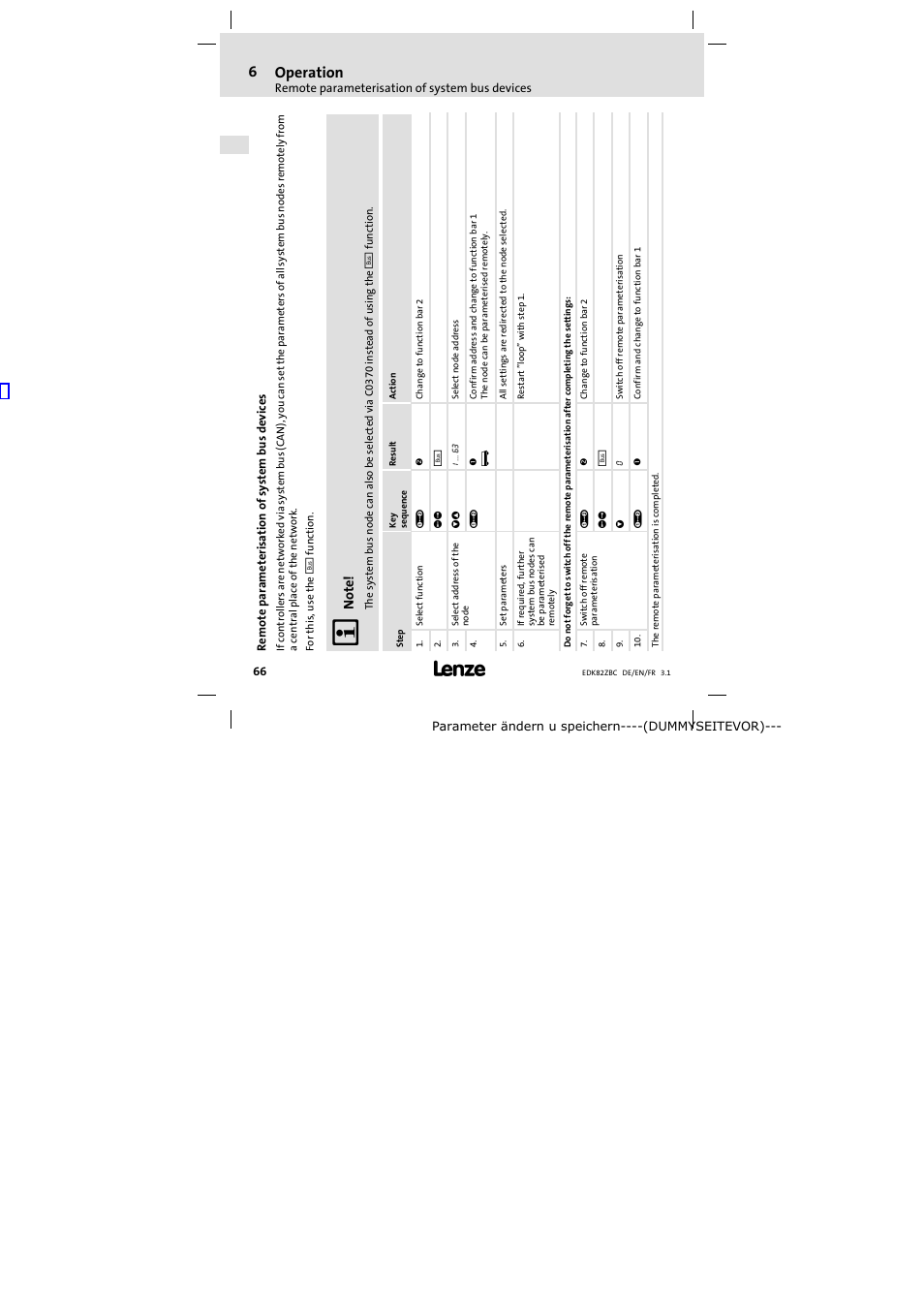 Remote parameterisation of system bus devices, 6 operation | Lenze E82ZBC User Manual | Page 66 / 102