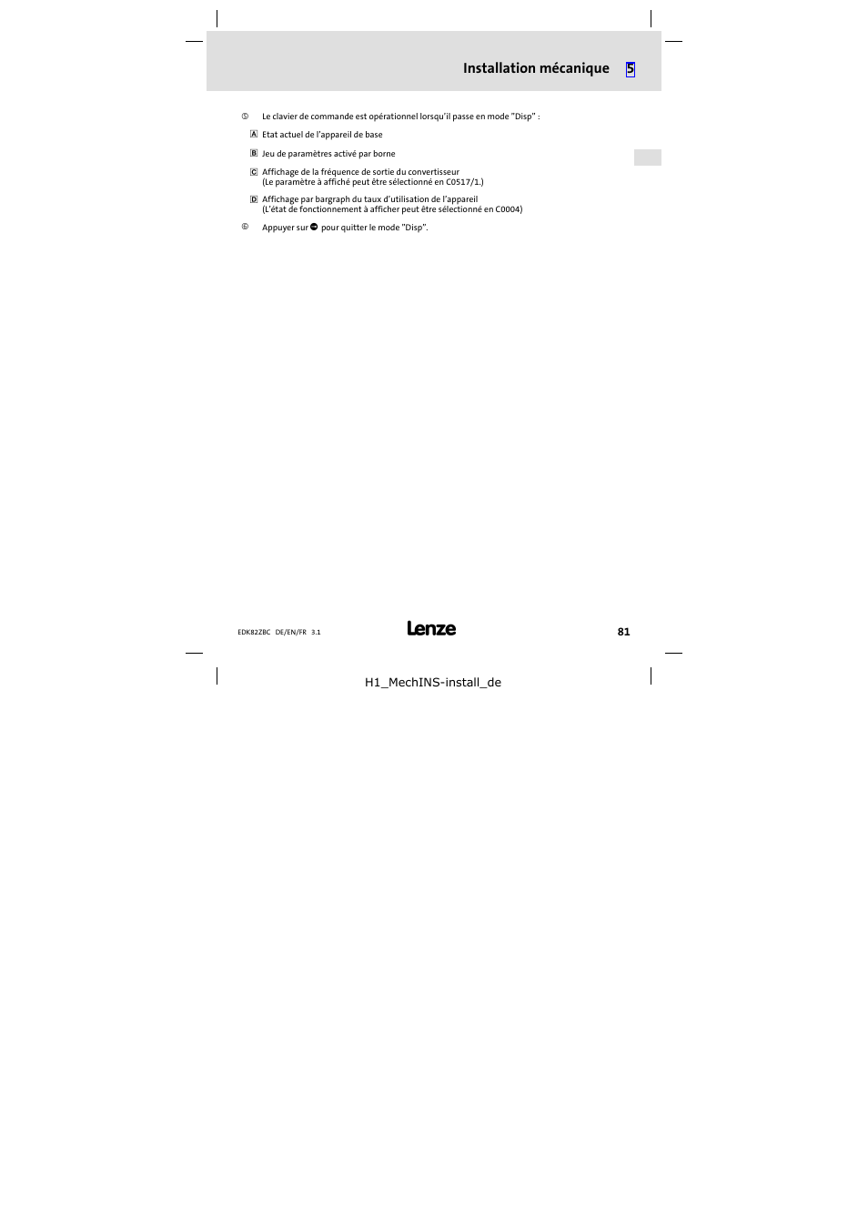 Installation mécanique 5 | Lenze E82ZBC User Manual | Page 81 / 102