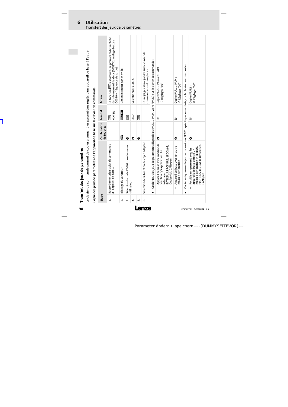 Transfert des jeux de paramètres, 6 utilisation | Lenze E82ZBC User Manual | Page 90 / 102