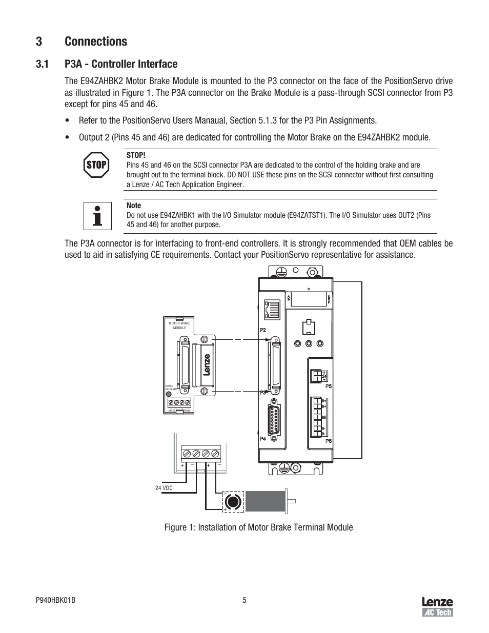 3connections, 1 p3a - controller interface | Lenze E94P v2.0 User Manual | Page 5 / 9