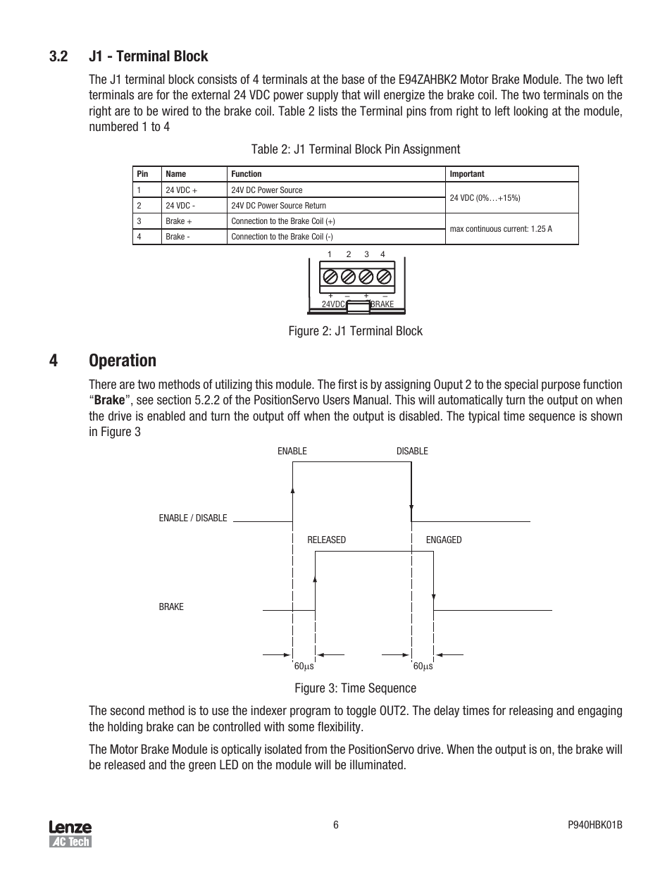 4operation, 2 j1 - terminal block, Figure : j1 terminal block | Lenze E94P v2.0 User Manual | Page 6 / 9