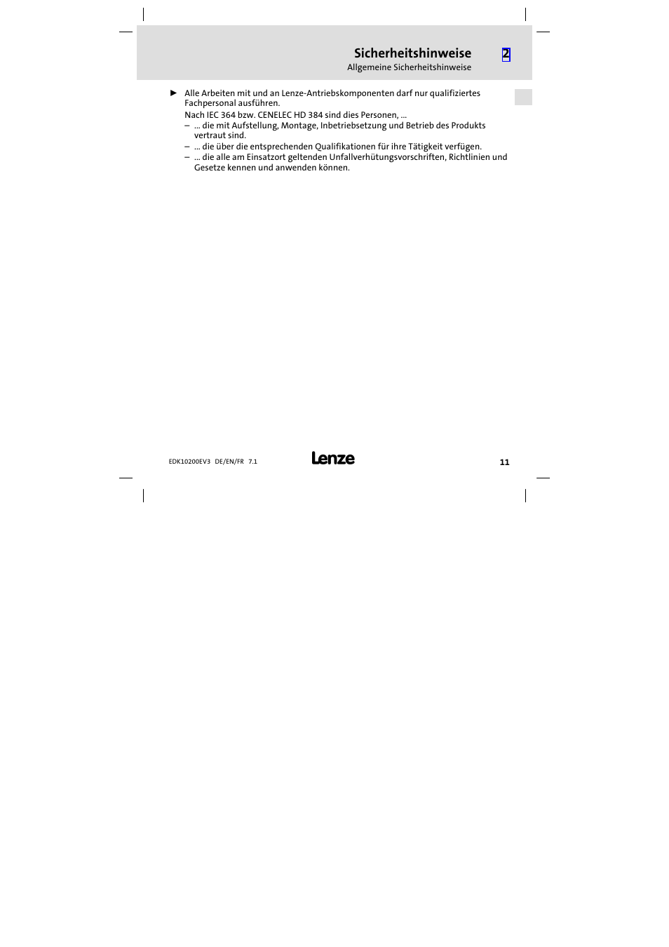 Sicherheitshinweise | Lenze EPL1020x−EI User Manual | Page 11 / 110