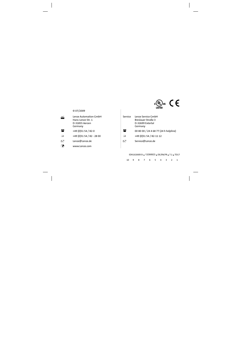 Lenze EPL1020x−EI User Manual | Page 110 / 110