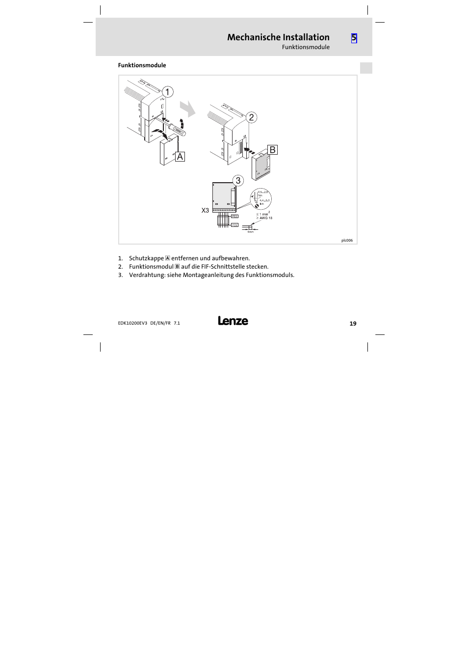 Funktionsmodule, Mechanische installation | Lenze EPL1020x−EI User Manual | Page 19 / 110
