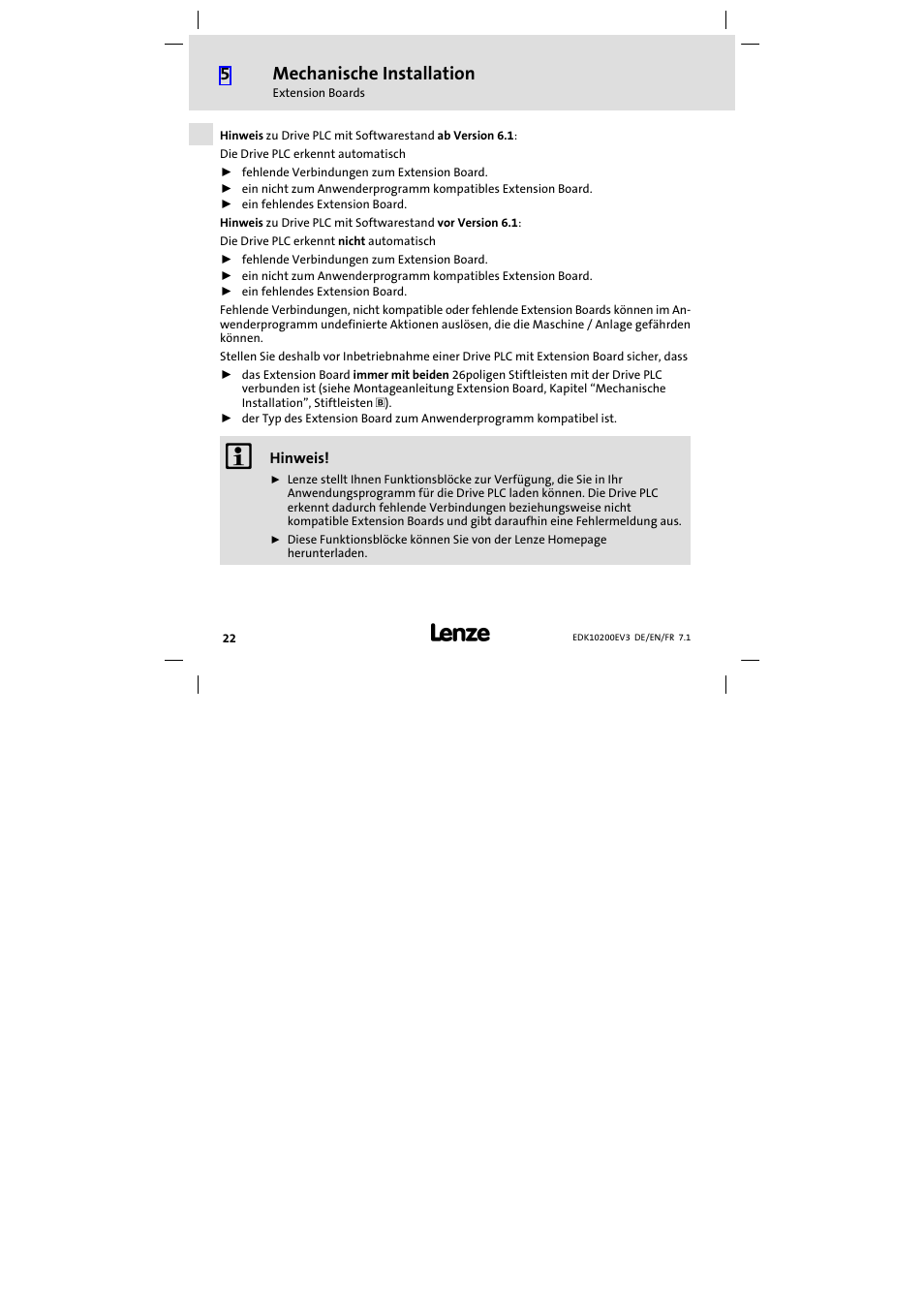 Mechanische installation | Lenze EPL1020x−EI User Manual | Page 22 / 110