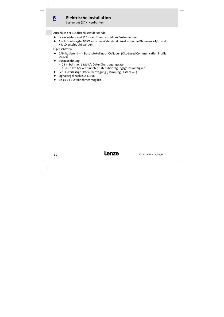 Elektrische installation | Lenze EPL1020x−EI User Manual | Page 30 / 110