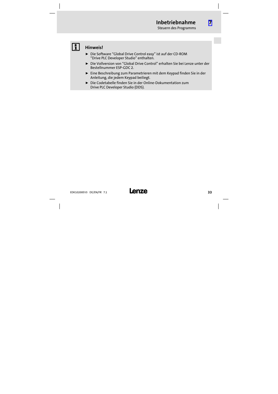 Inbetriebnahme | Lenze EPL1020x−EI User Manual | Page 33 / 110