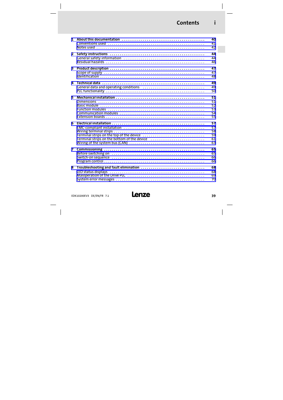 Lenze EPL1020x−EI User Manual | Page 39 / 110