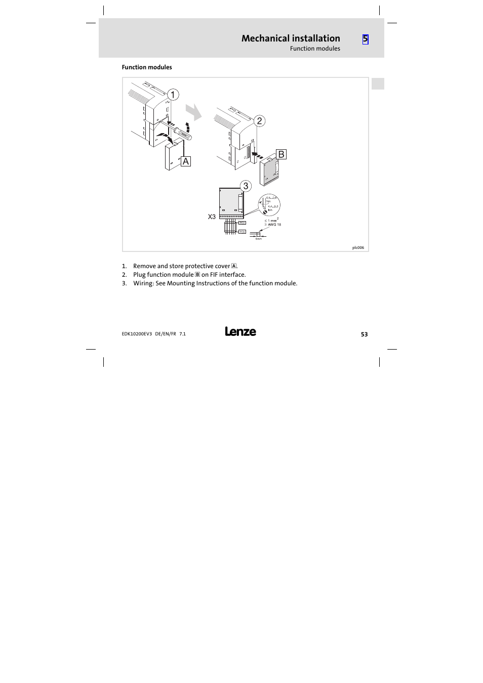 Function modules, Mechanical installation | Lenze EPL1020x−EI User Manual | Page 53 / 110