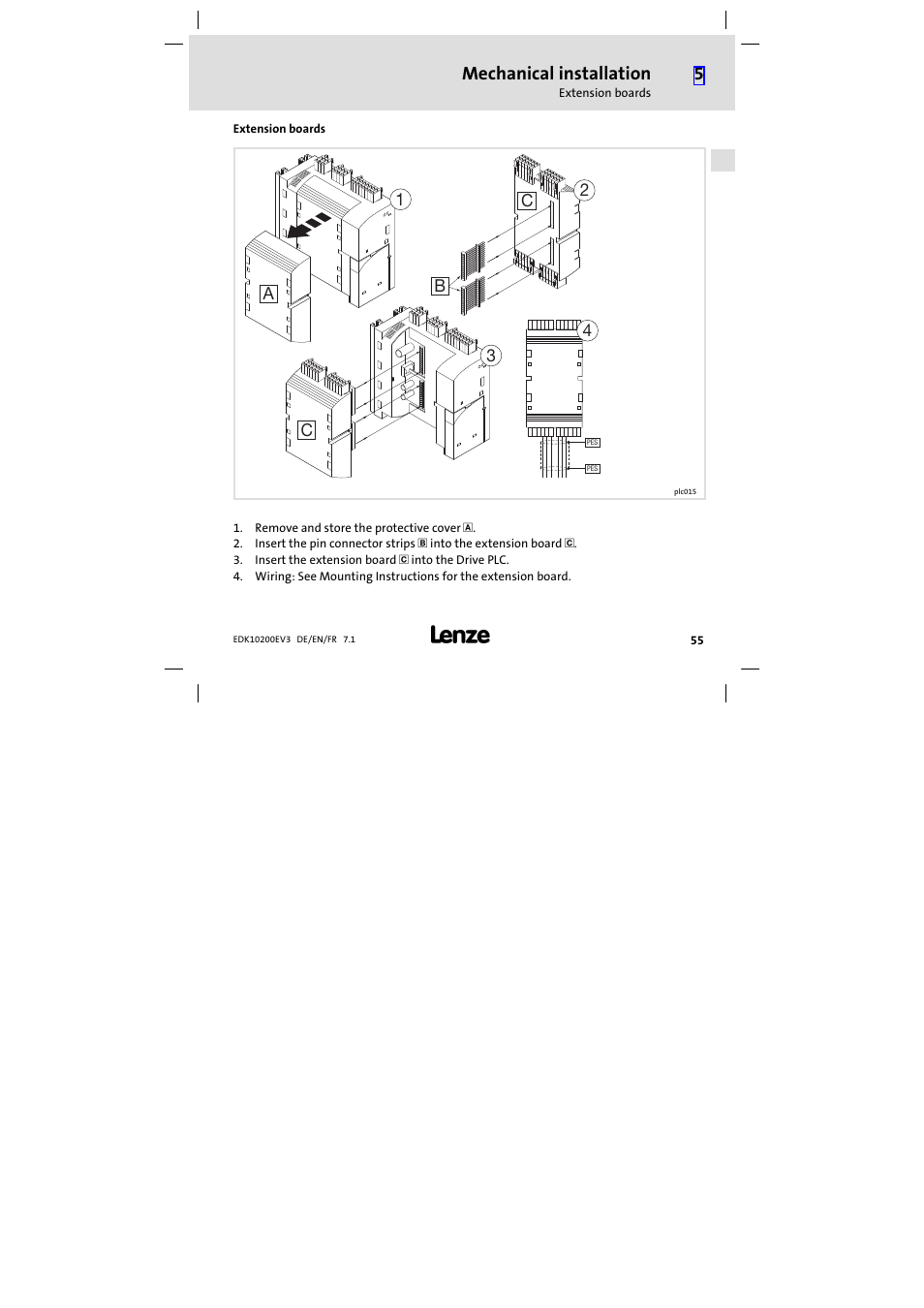 Extension boards, Mechanical installation | Lenze EPL1020x−EI User Manual | Page 55 / 110