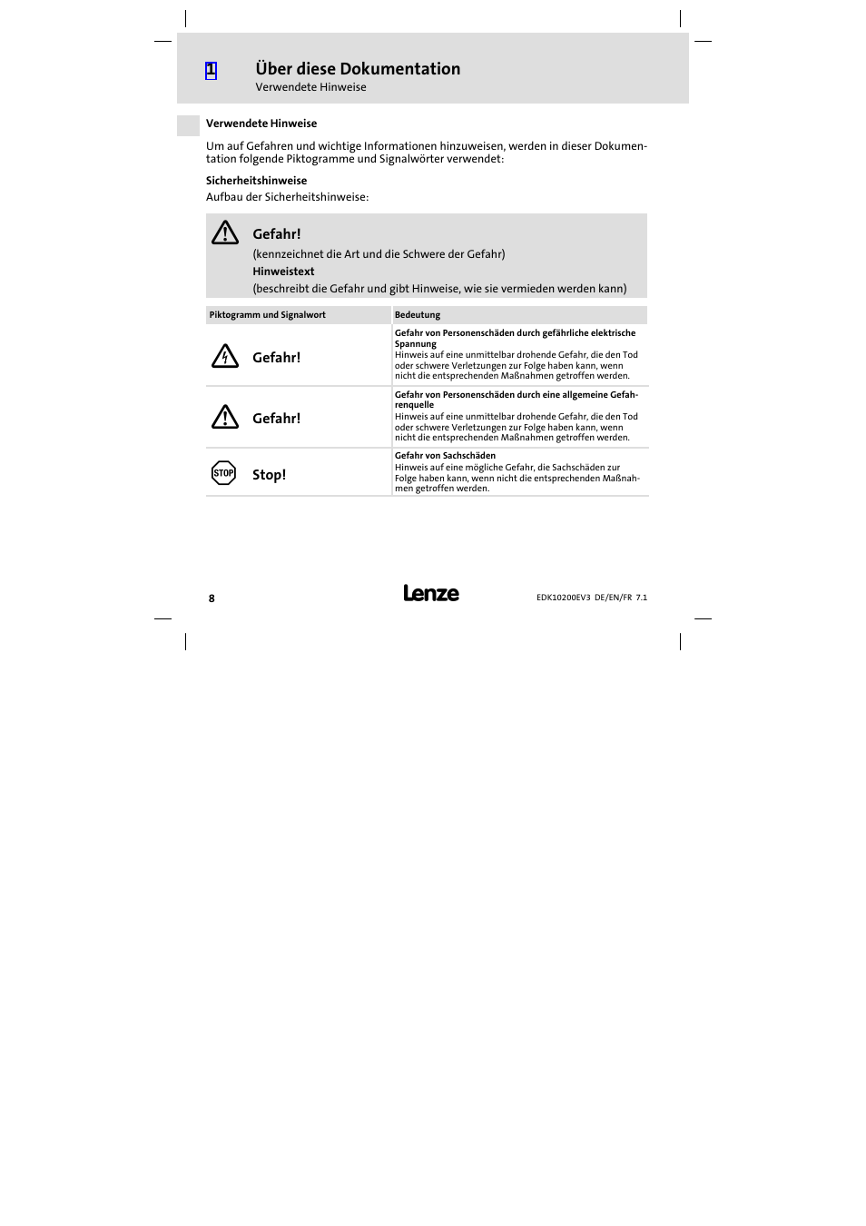 Verwendete hinweise | Lenze EPL1020x−EI User Manual | Page 8 / 110