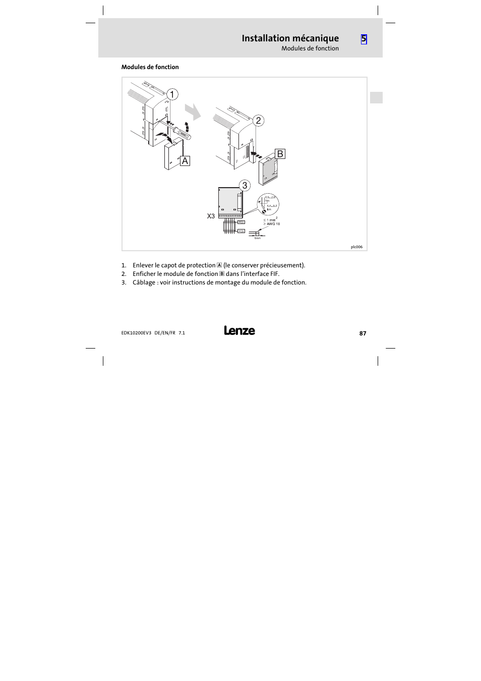 Modules de fonction, Installation mécanique | Lenze EPL1020x−EI User Manual | Page 87 / 110