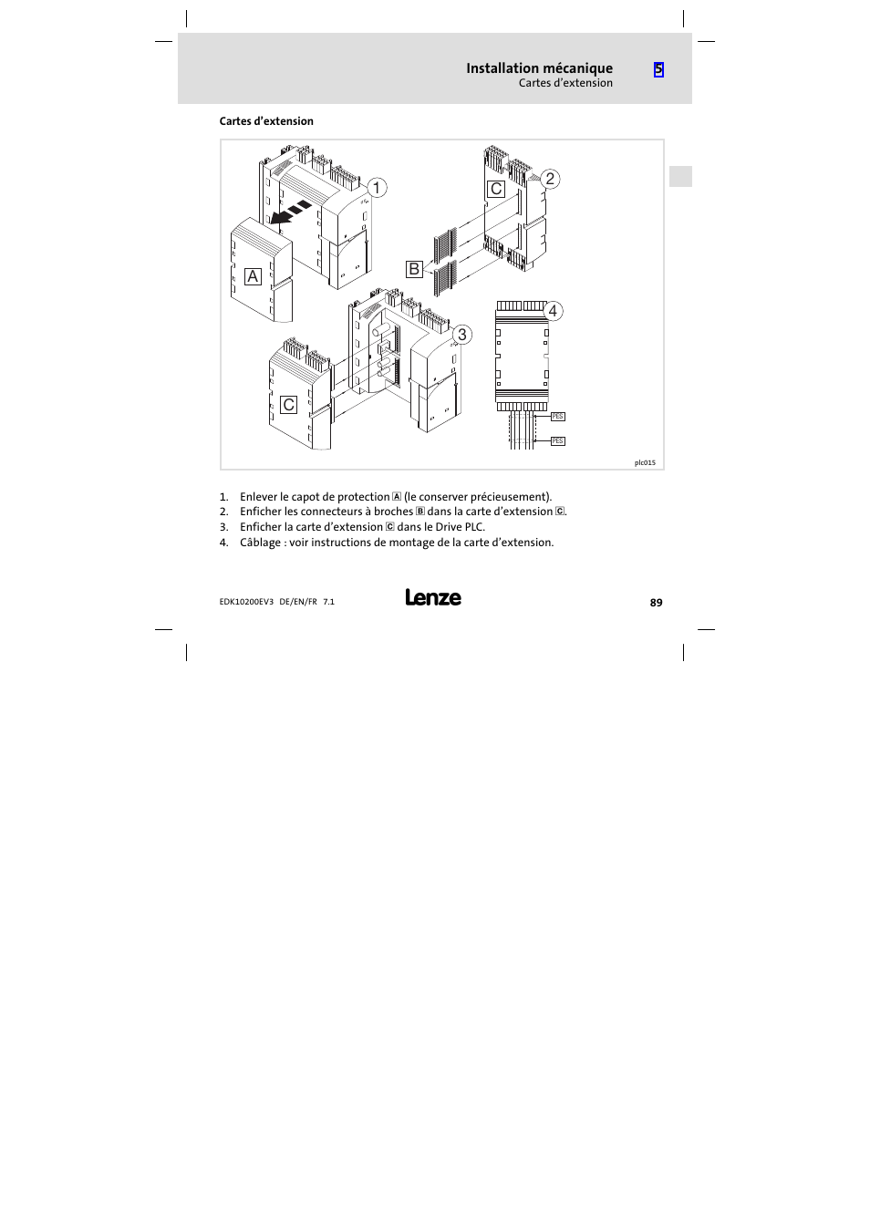 Cartes d'extension, Cartes d’extension | Lenze EPL1020x−EI User Manual | Page 89 / 110