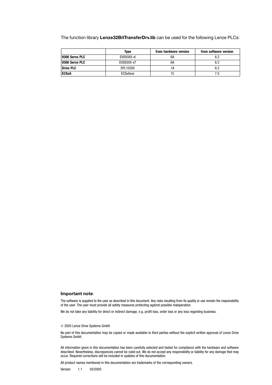 This function library can be used for | Lenze DDS v1.1 User Manual | Page 2 / 11