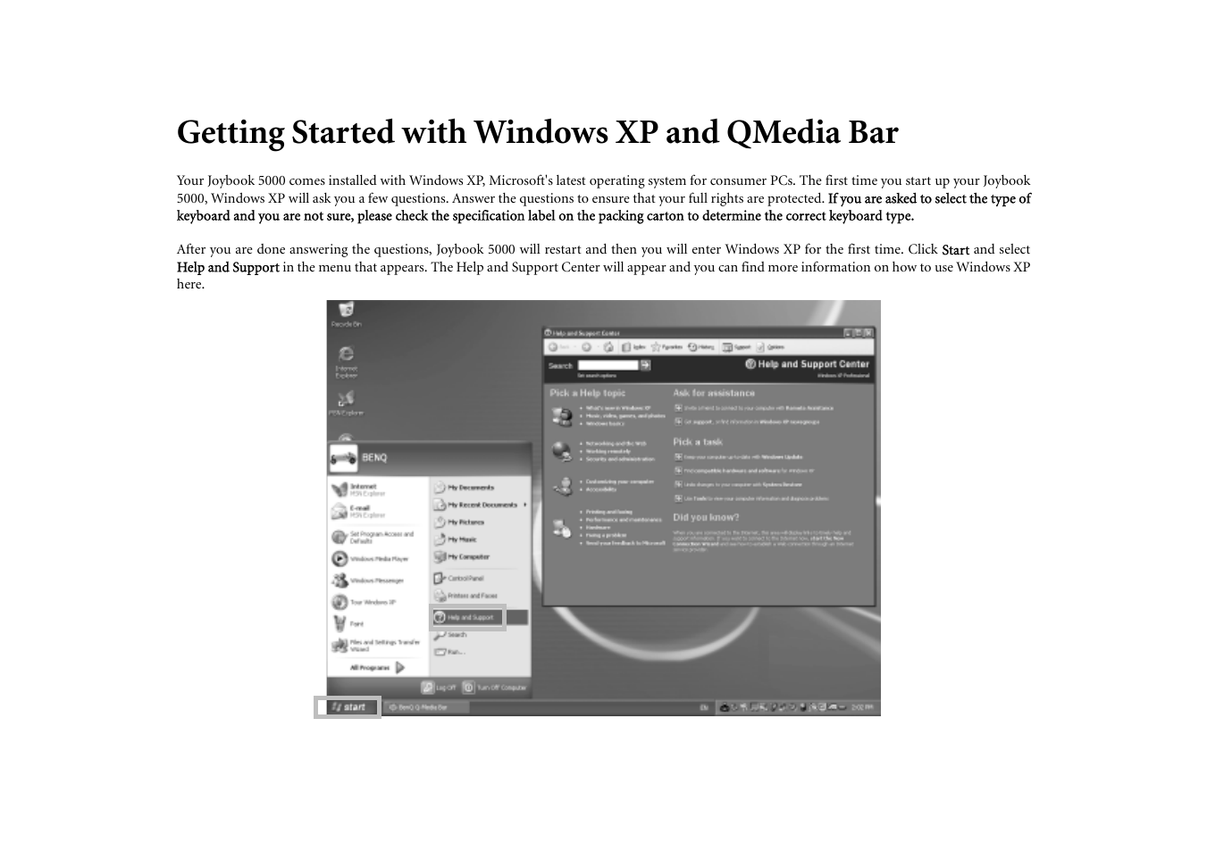 Getting started with windows xp and qmedia bar | BenQ Joybook 5000 User Manual | Page 10 / 40
