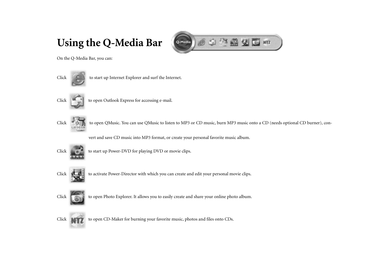 Using the q-media bar | BenQ Joybook 5000 User Manual | Page 12 / 40
