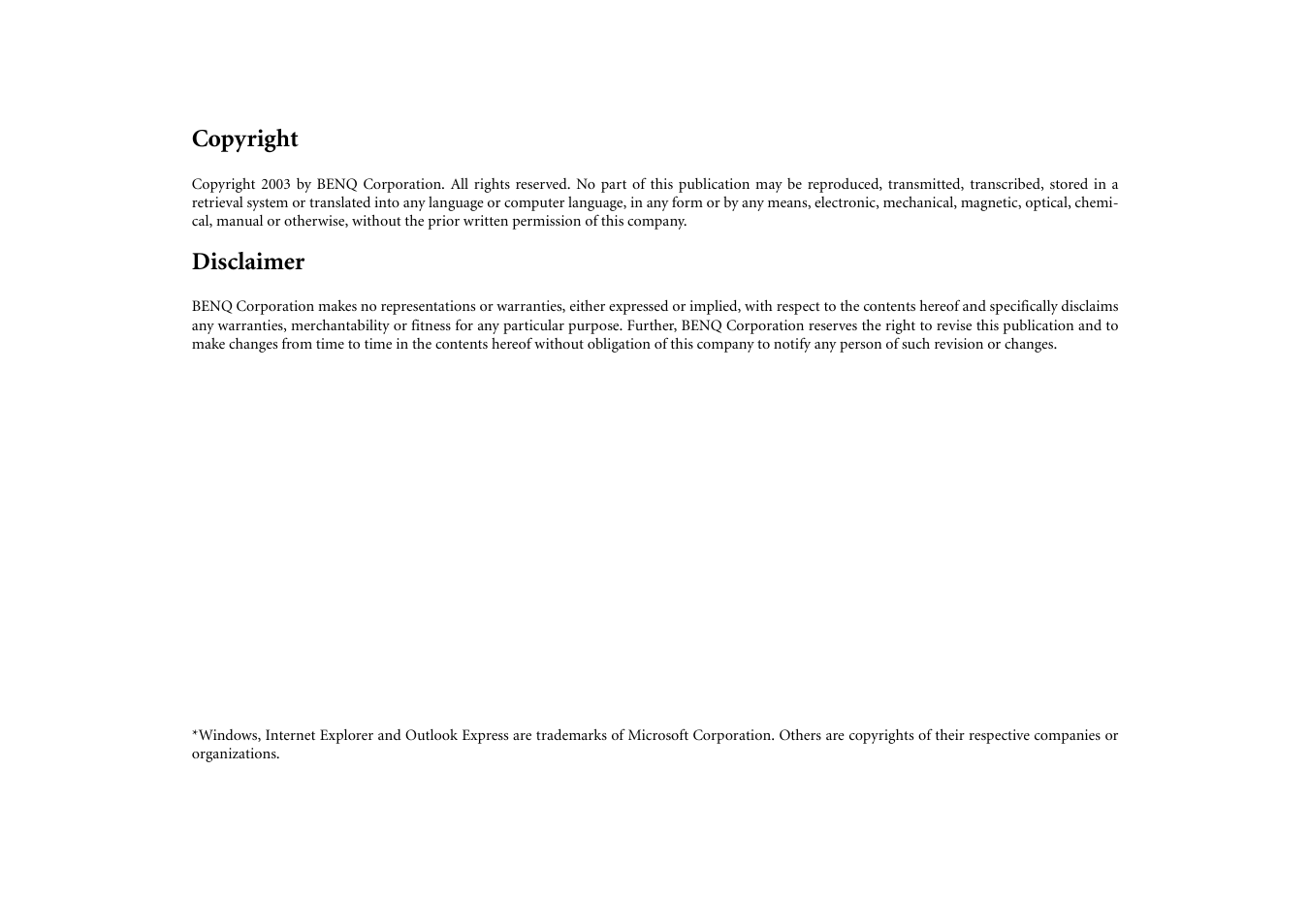 Copyright, Disclaimer | BenQ Joybook 5000 User Manual | Page 2 / 40