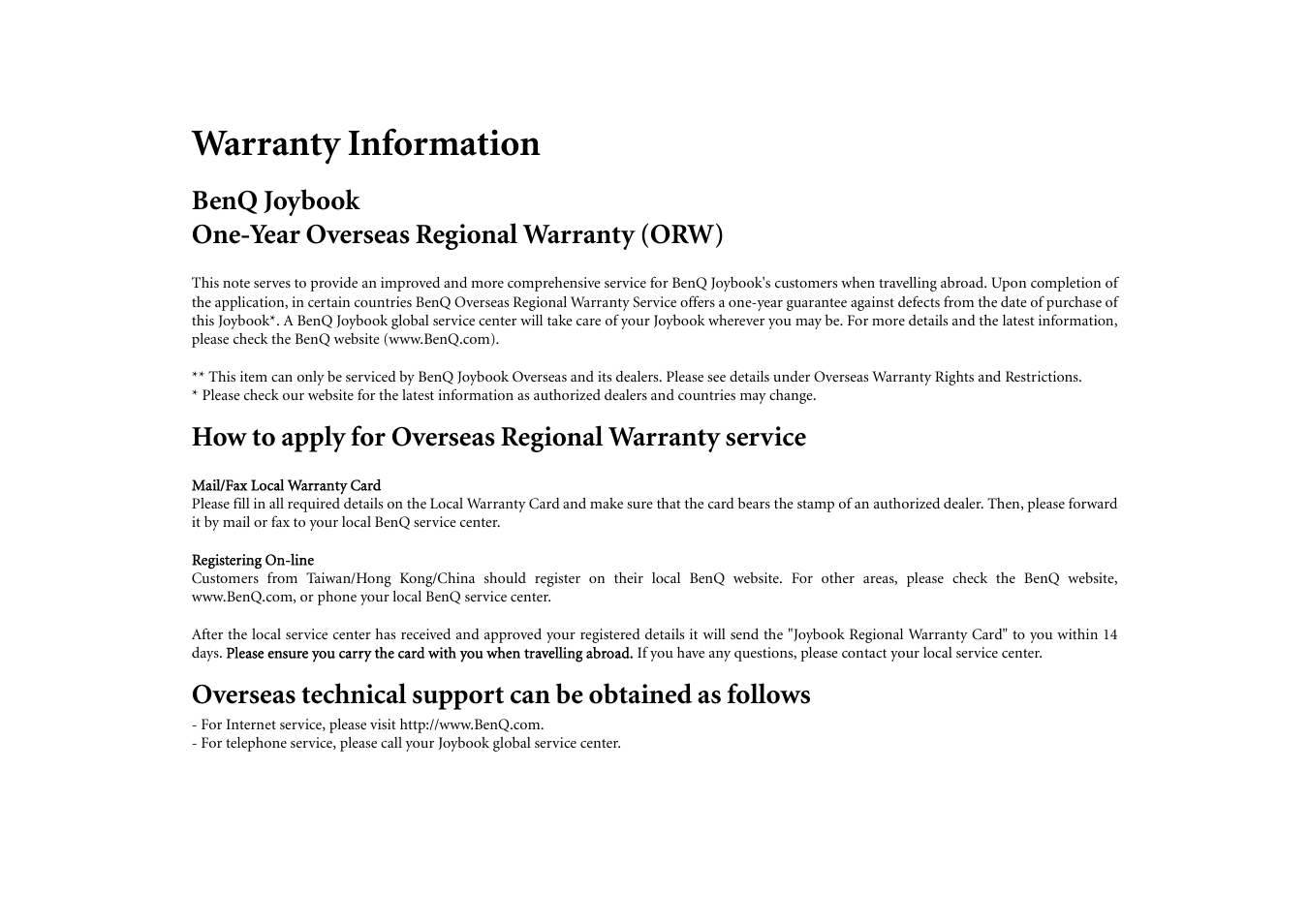 Warranty information | BenQ Joybook 5000 User Manual | Page 38 / 40