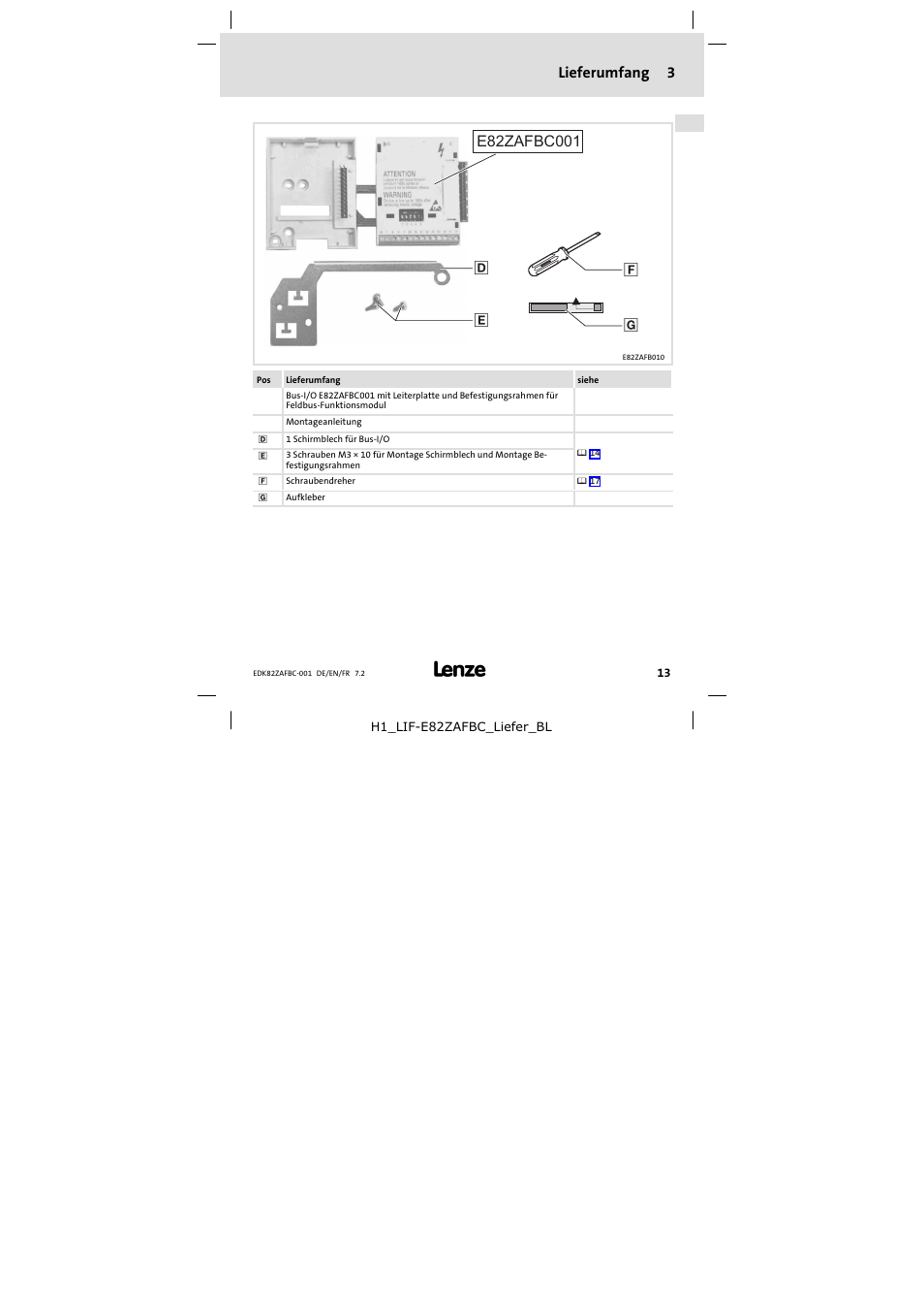 3 lieferumfang, Lieferumfang, Lieferumfang 3 | Lenze E82ZAFBC001 User Manual | Page 13 / 64