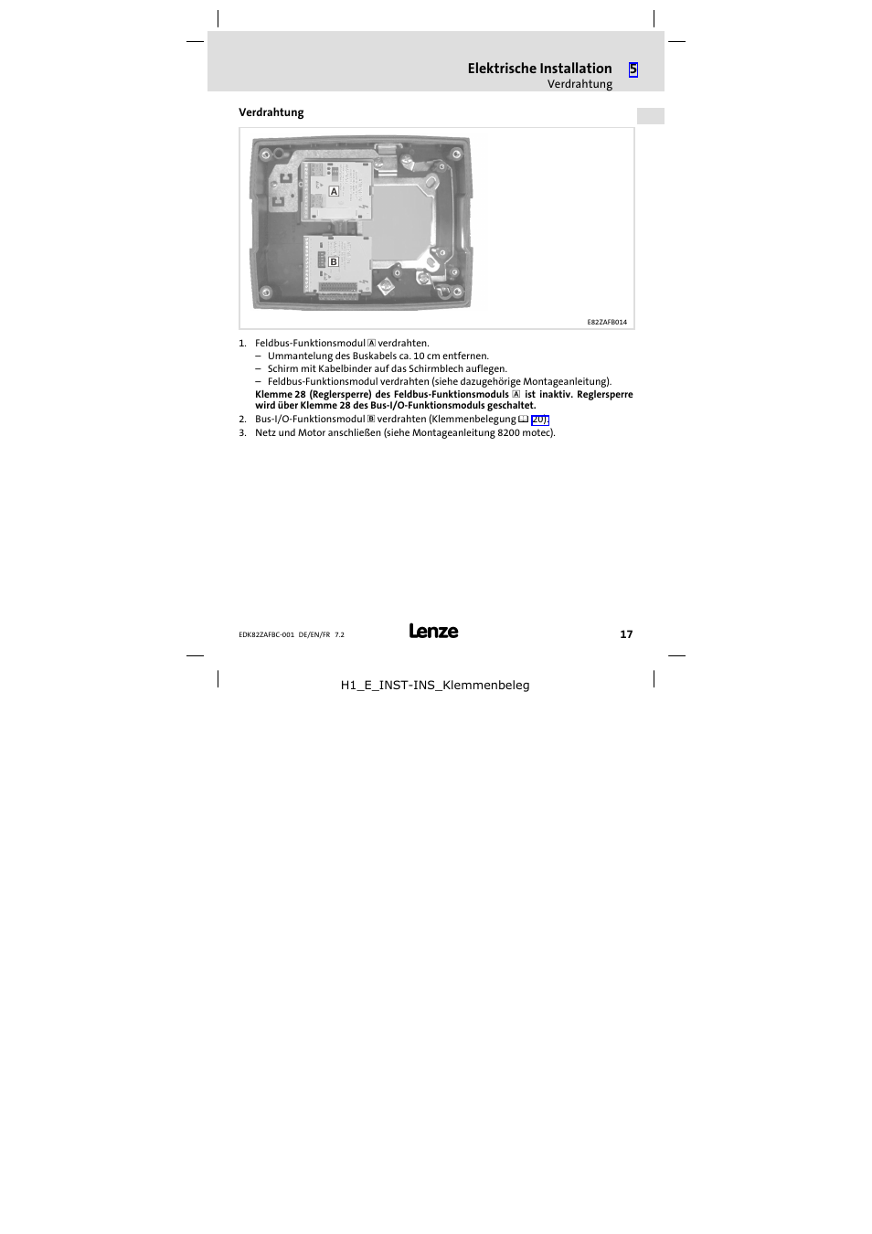 Verdrahtung | Lenze E82ZAFBC001 User Manual | Page 17 / 64