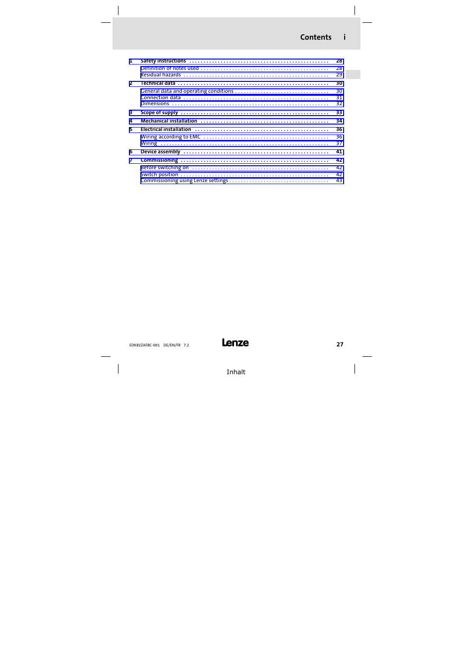 Lenze E82ZAFBC001 User Manual | Page 27 / 64