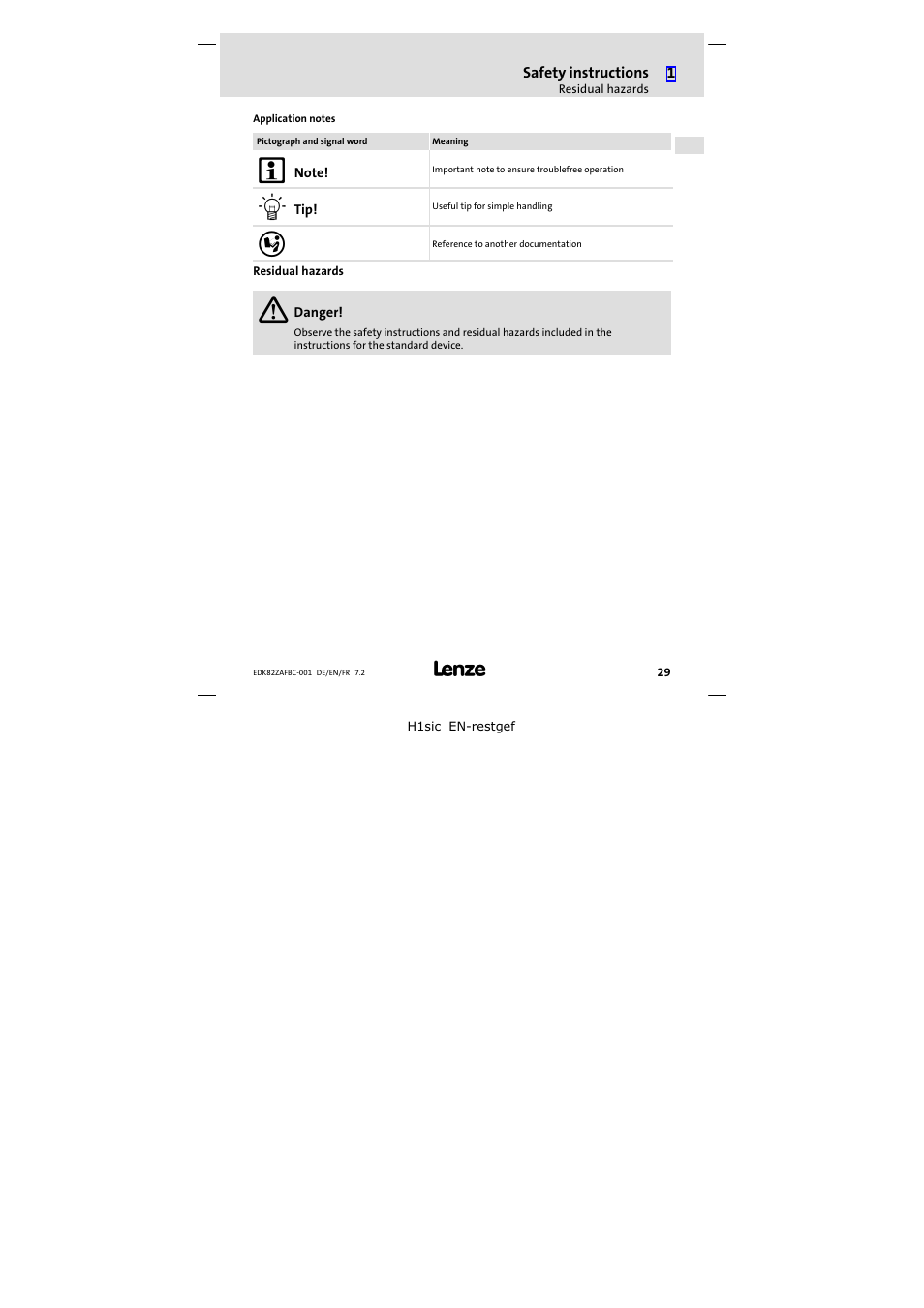 Residual hazards | Lenze E82ZAFBC001 User Manual | Page 29 / 64