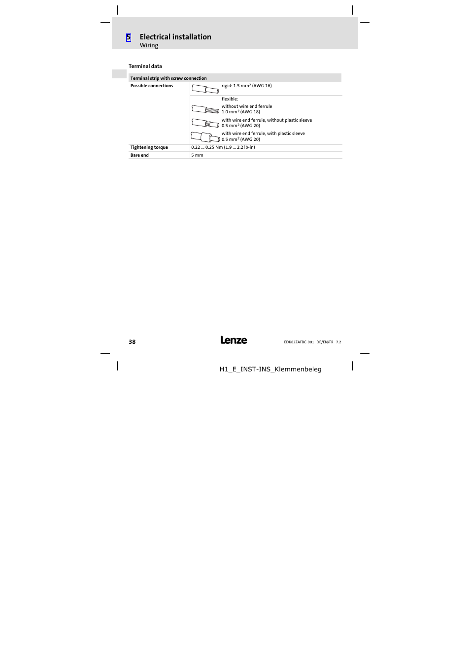 5electrical installation | Lenze E82ZAFBC001 User Manual | Page 38 / 64