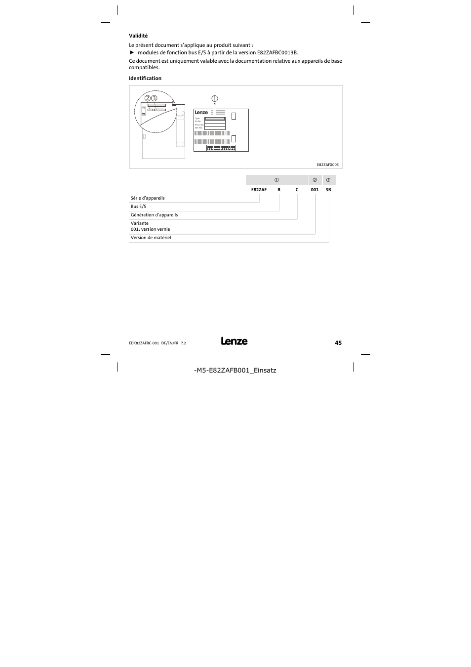 Validité | Lenze E82ZAFBC001 User Manual | Page 45 / 64