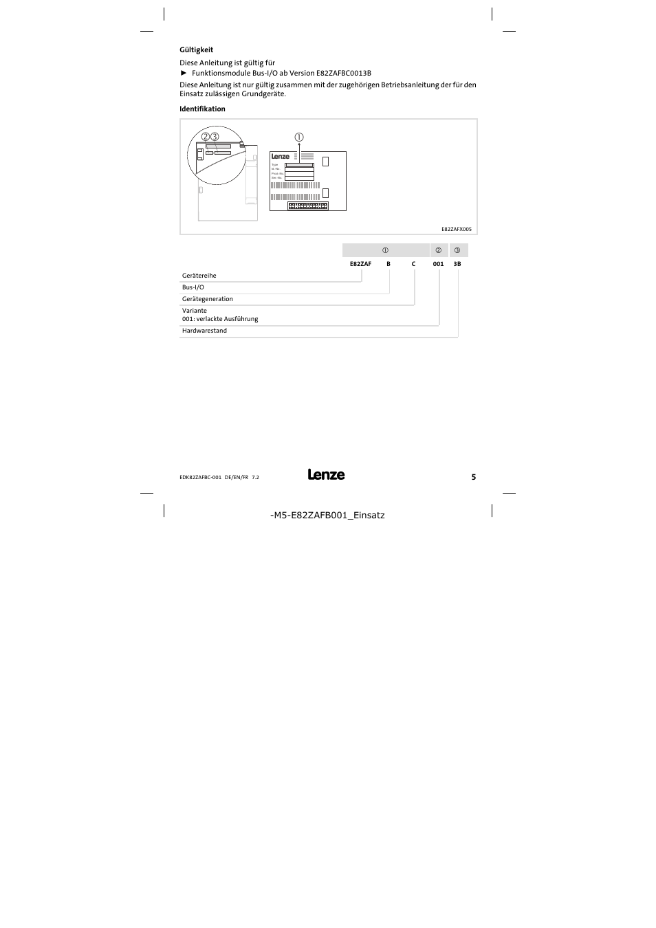 Gültigkeit | Lenze E82ZAFBC001 User Manual | Page 5 / 64