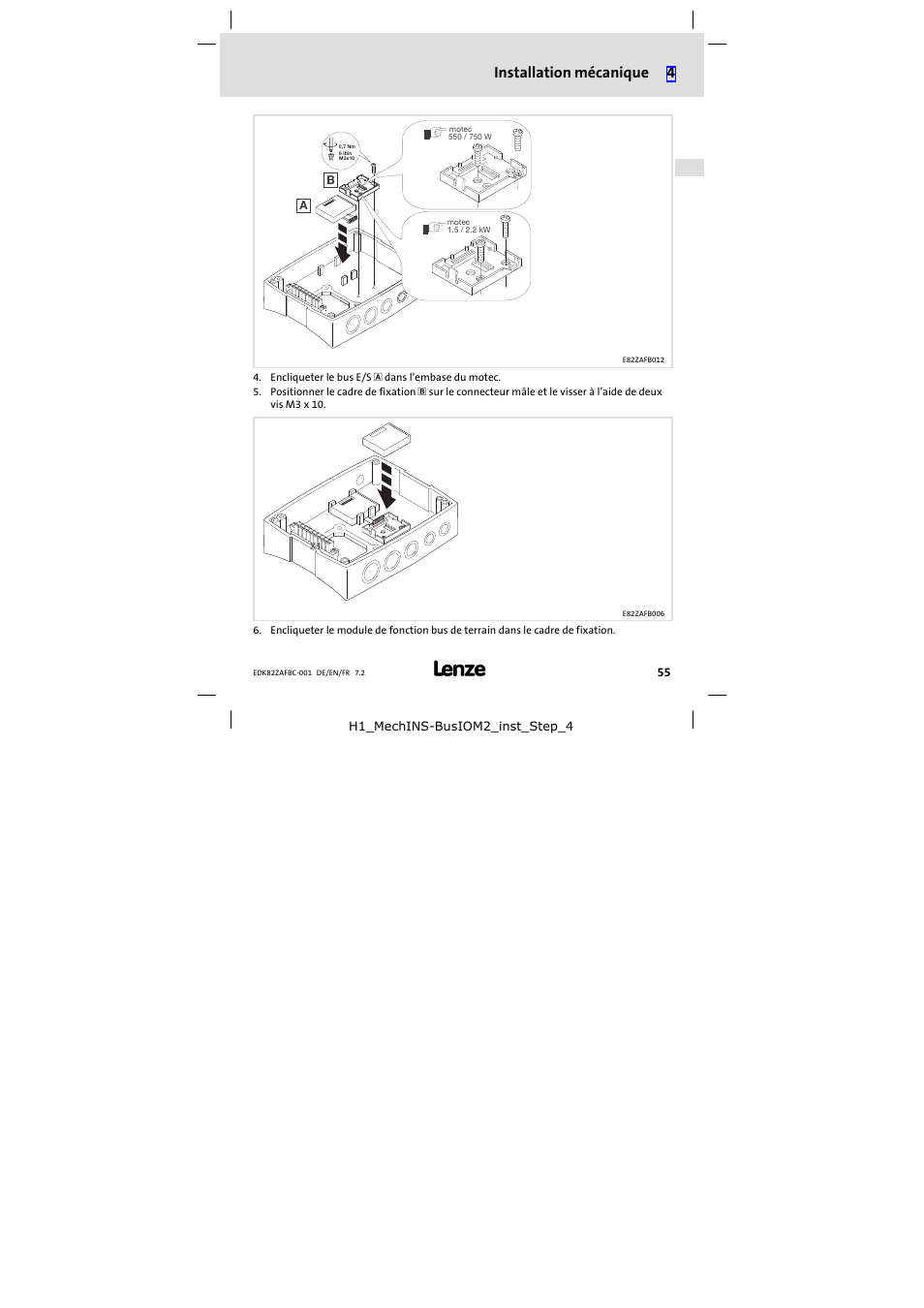 Installation mécanique 4 | Lenze E82ZAFBC001 User Manual | Page 55 / 64