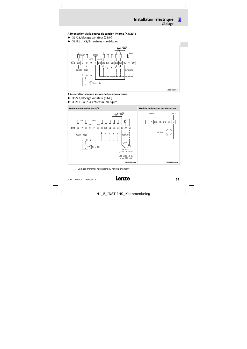 Installation électrique | Lenze E82ZAFBC001 User Manual | Page 59 / 64