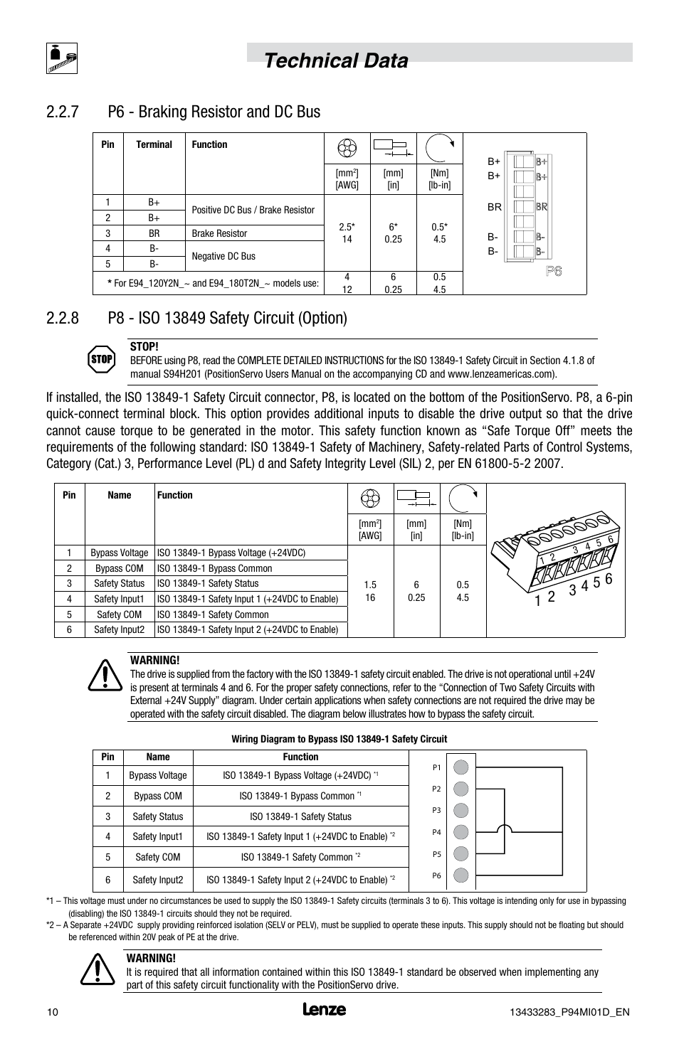 Technical data, 7 p6 - braking resistor and dc bus | Lenze E94P v4.0 User Manual | Page 12 / 20