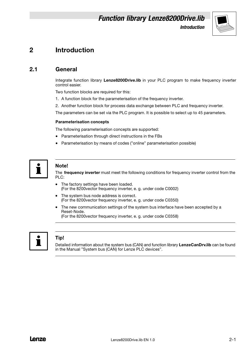 2 introduction, 1 general, General | Function library lenze8200drive.lib, 2introduction | Lenze DDS Function library 8200 Drive User Manual | Page 9 / 28