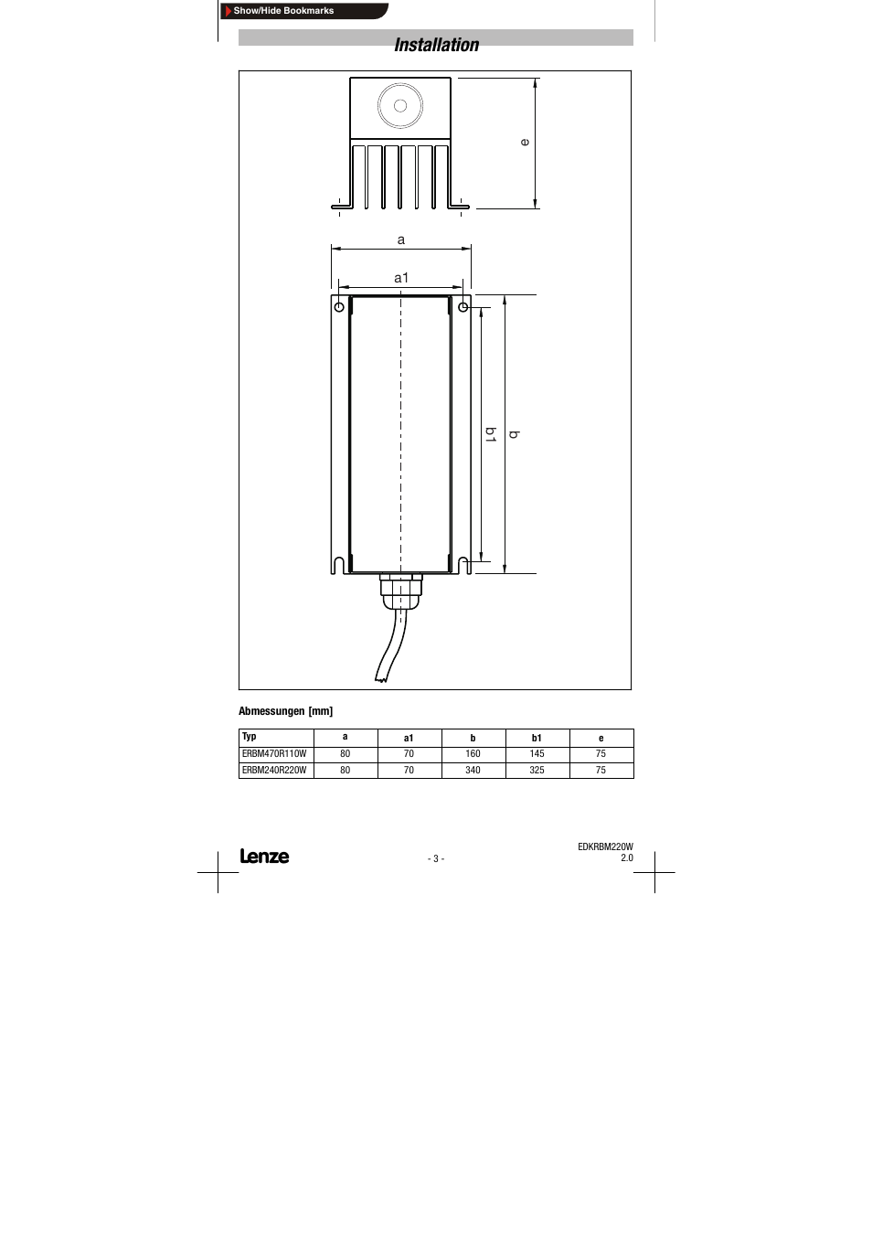 Installation | Lenze EDKRBM220W User Manual | Page 3 / 12