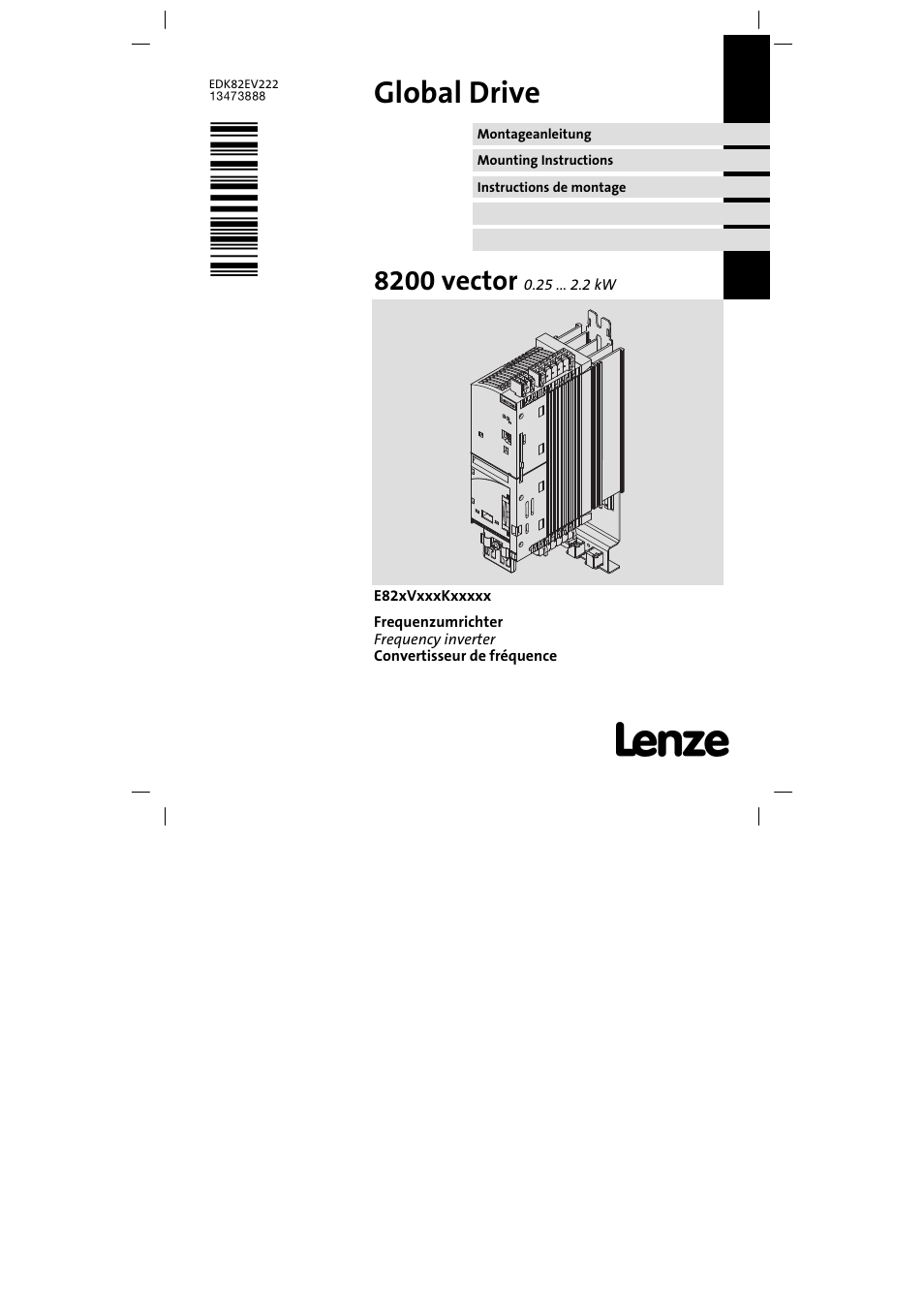 Lenze E82EV 8200 vector 0.25kW-2.2kW User Manual | 250 pages