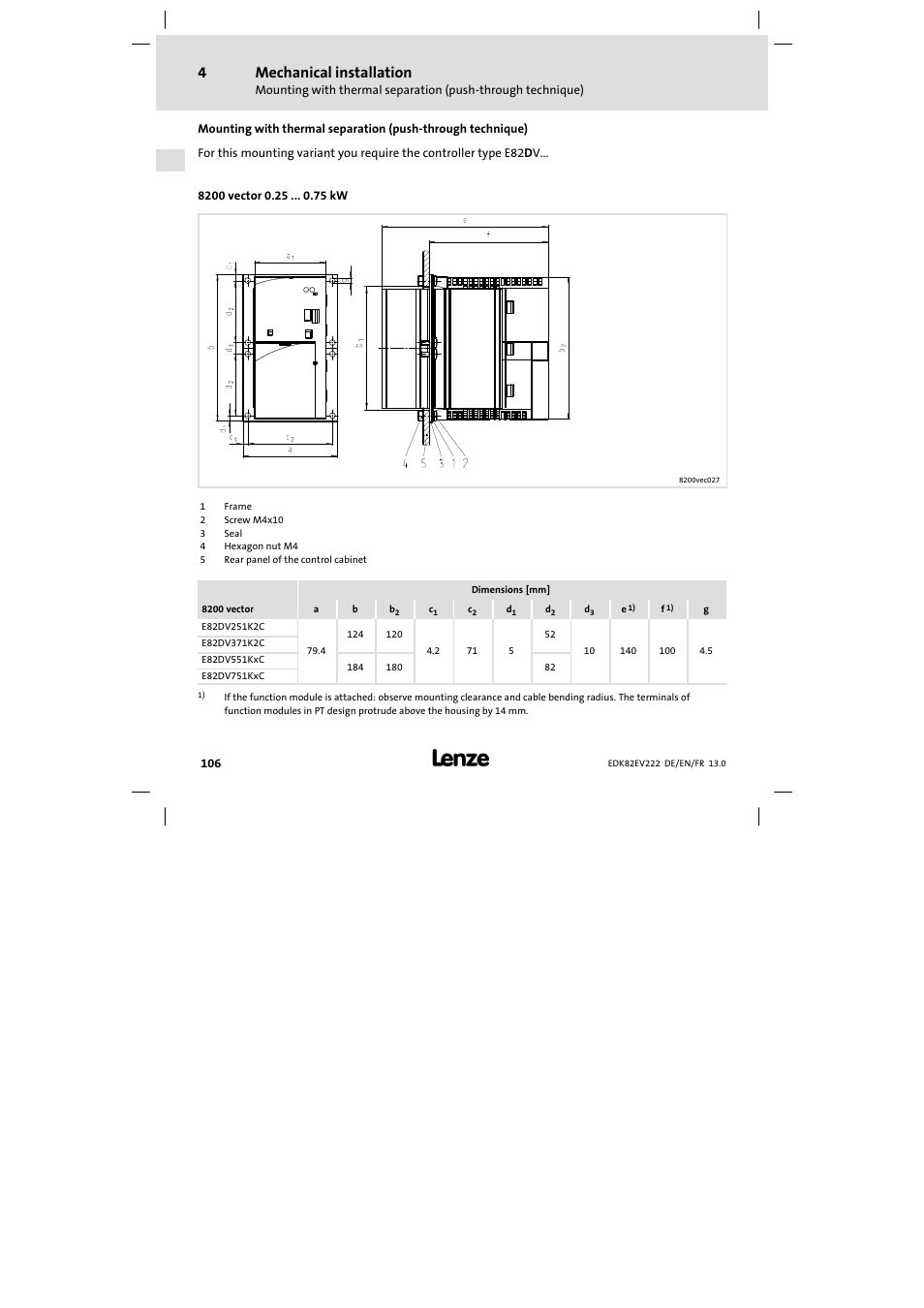 Mechanical installation | Lenze E82EV 8200 vector 0.25kW-2.2kW User Manual | Page 106 / 250