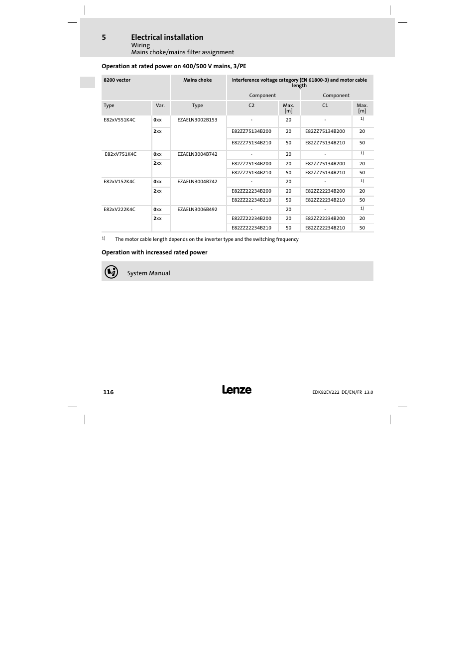 Electrical installation | Lenze E82EV 8200 vector 0.25kW-2.2kW User Manual | Page 116 / 250