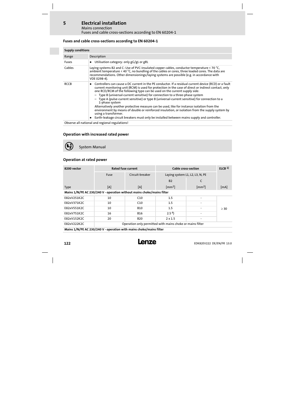 Electrical installation | Lenze E82EV 8200 vector 0.25kW-2.2kW User Manual | Page 122 / 250