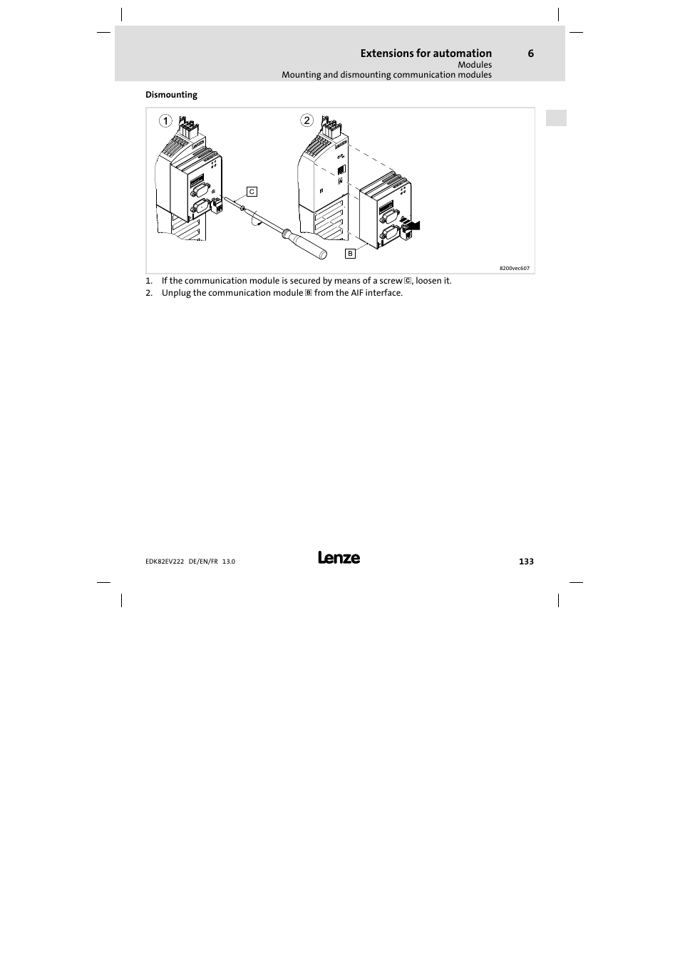 Lenze E82EV 8200 vector 0.25kW-2.2kW User Manual | Page 133 / 250