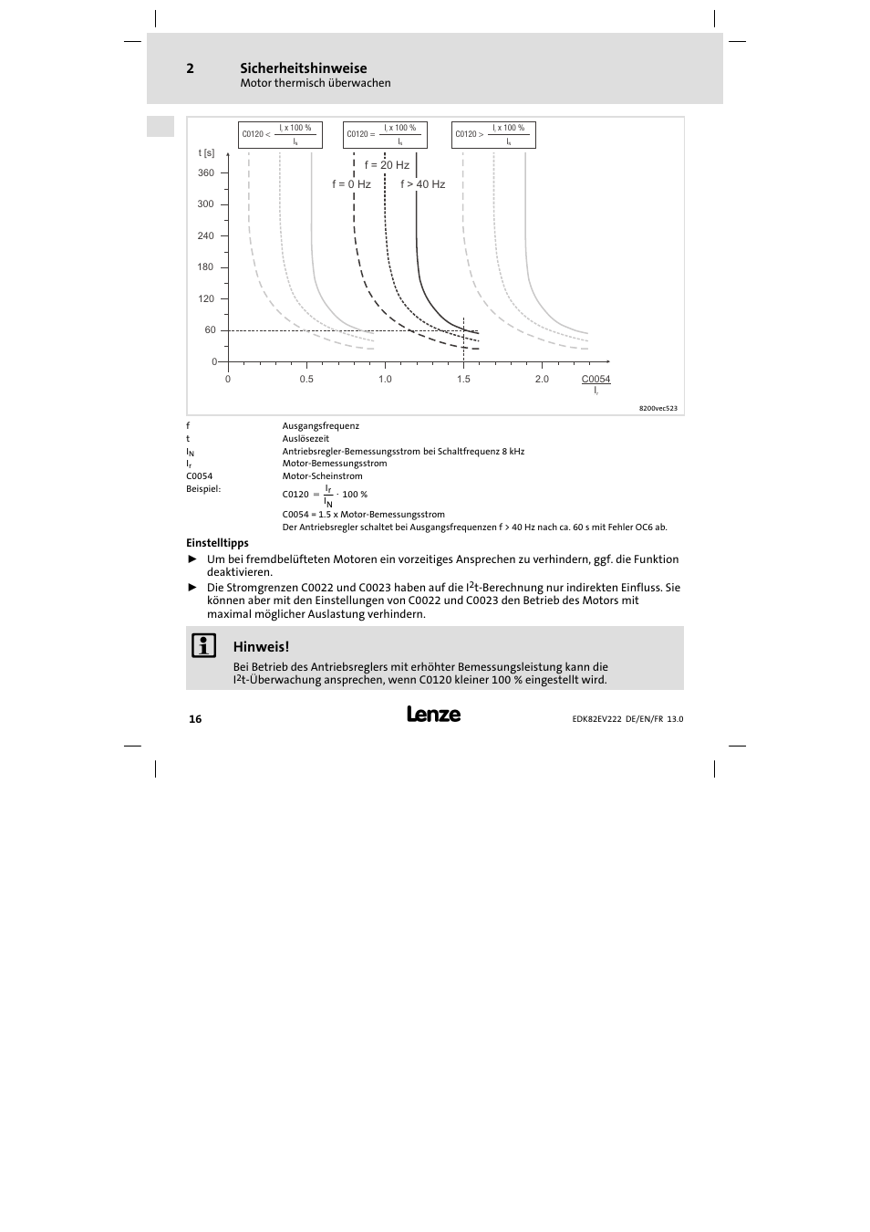 Sicherheitshinweise, Hinweis | Lenze E82EV 8200 vector 0.25kW-2.2kW User Manual | Page 16 / 250