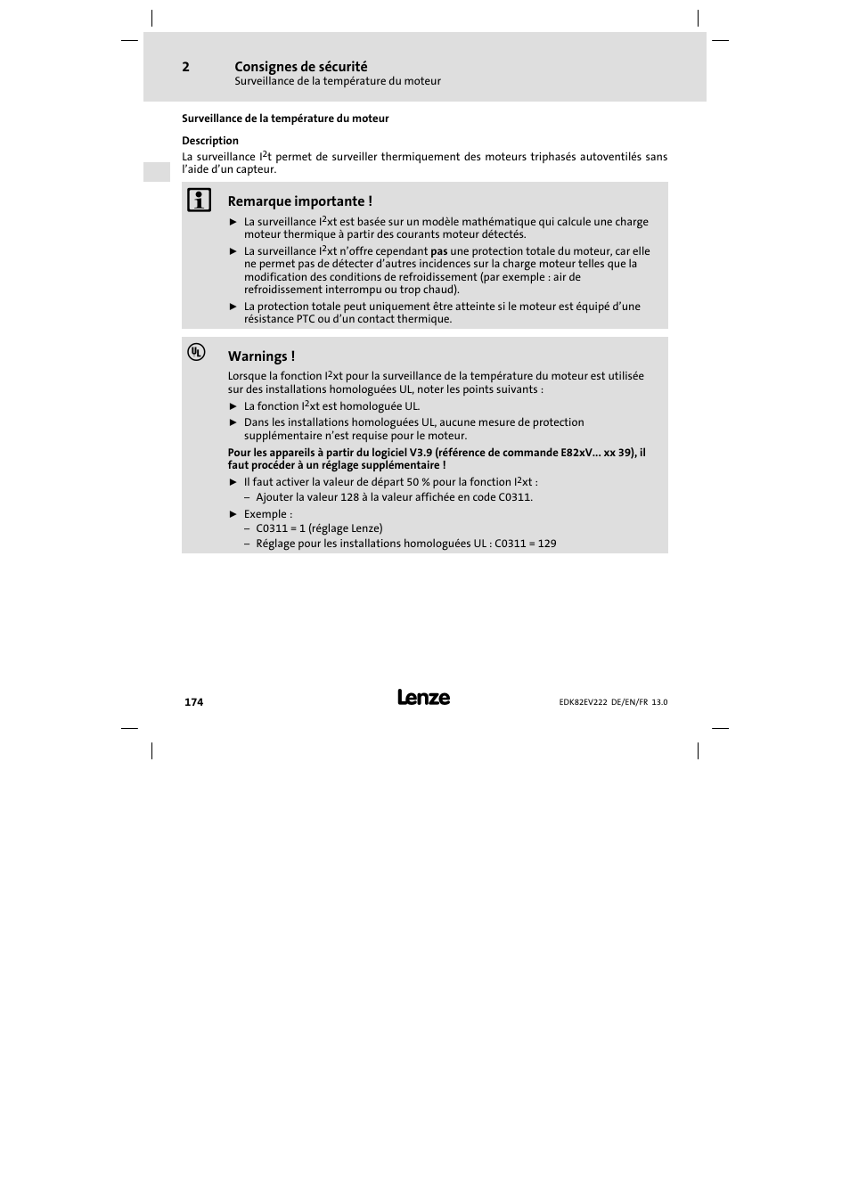Surveillance de la température du moteur | Lenze E82EV 8200 vector 0.25kW-2.2kW User Manual | Page 174 / 250