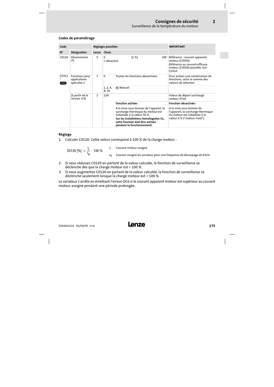 Consignes de sécurité | Lenze E82EV 8200 vector 0.25kW-2.2kW User Manual | Page 175 / 250